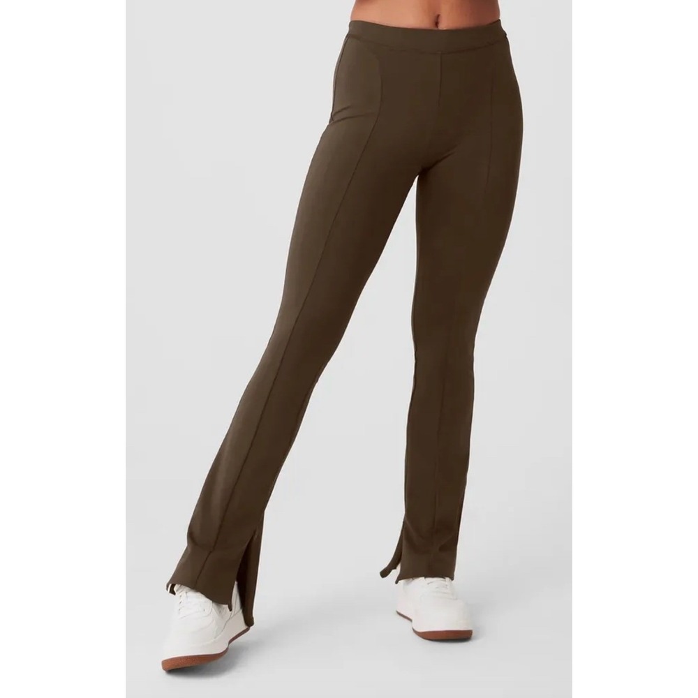 Alo‎ Yoga High-Waist 7/8 Zip It Flare Ankle Zip Leggings Brown Espresso XS